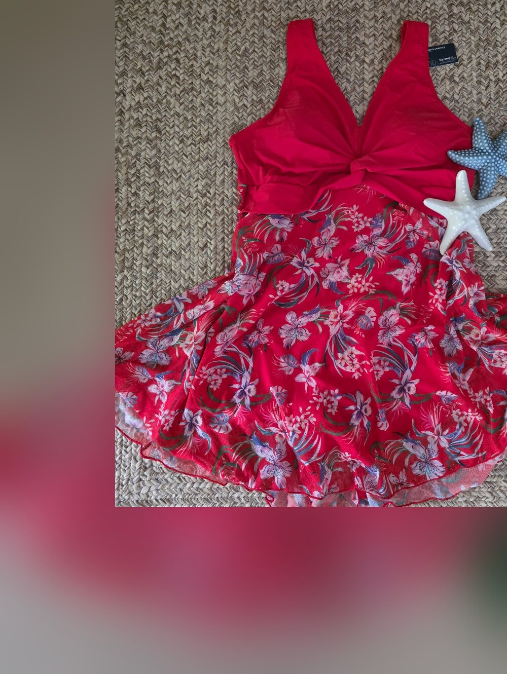 Summer Mae Swimsuit Bright Red Floral Mini Dress NWT Size M Plus.